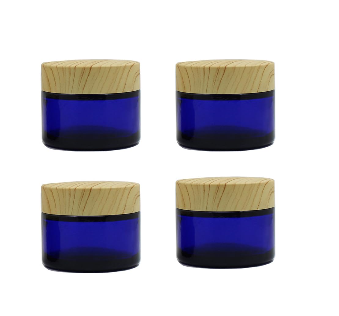 4Pack 50G Blue Glass Jars With Lids,Refillable Cream Jar Cosmetic Cream Jars,Empty Round Cosmetic Containers For Sample,Powder,C