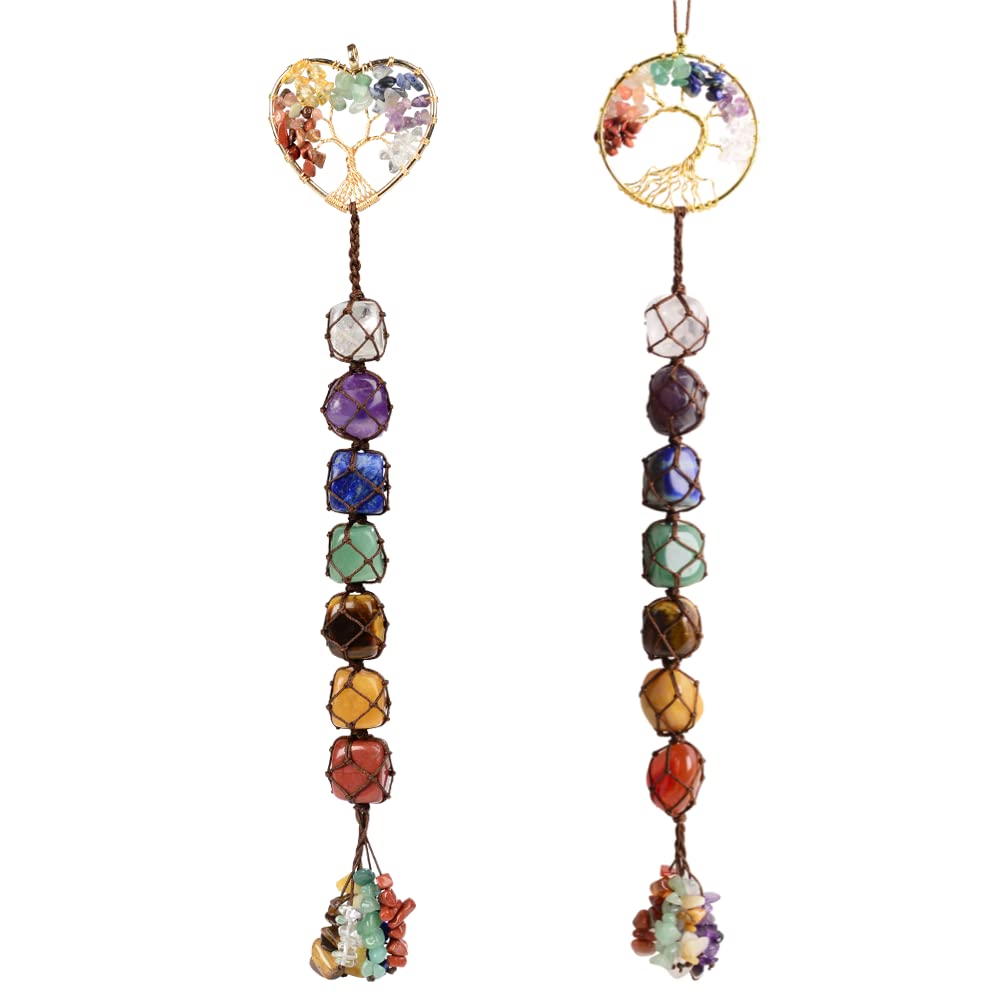 Anjiucc 7 Chakra Stone Healing Crystal Tree of Life Wall Hanging Home Interior Decoration