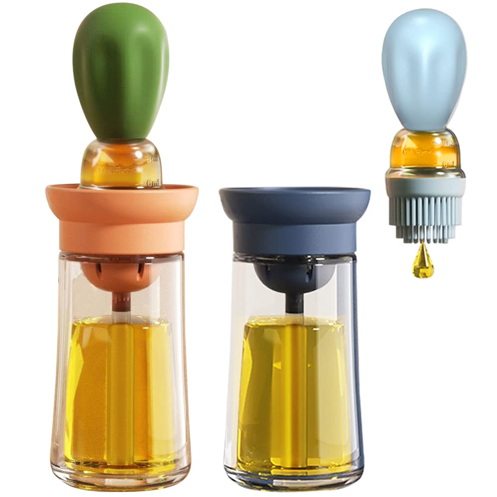 TINMIX Oil Dispenser with Brush - 2 Pack Glass Olive Oil Dispenser Bottle with Basting Brush for Cooking Frying Baking Kitchen 1