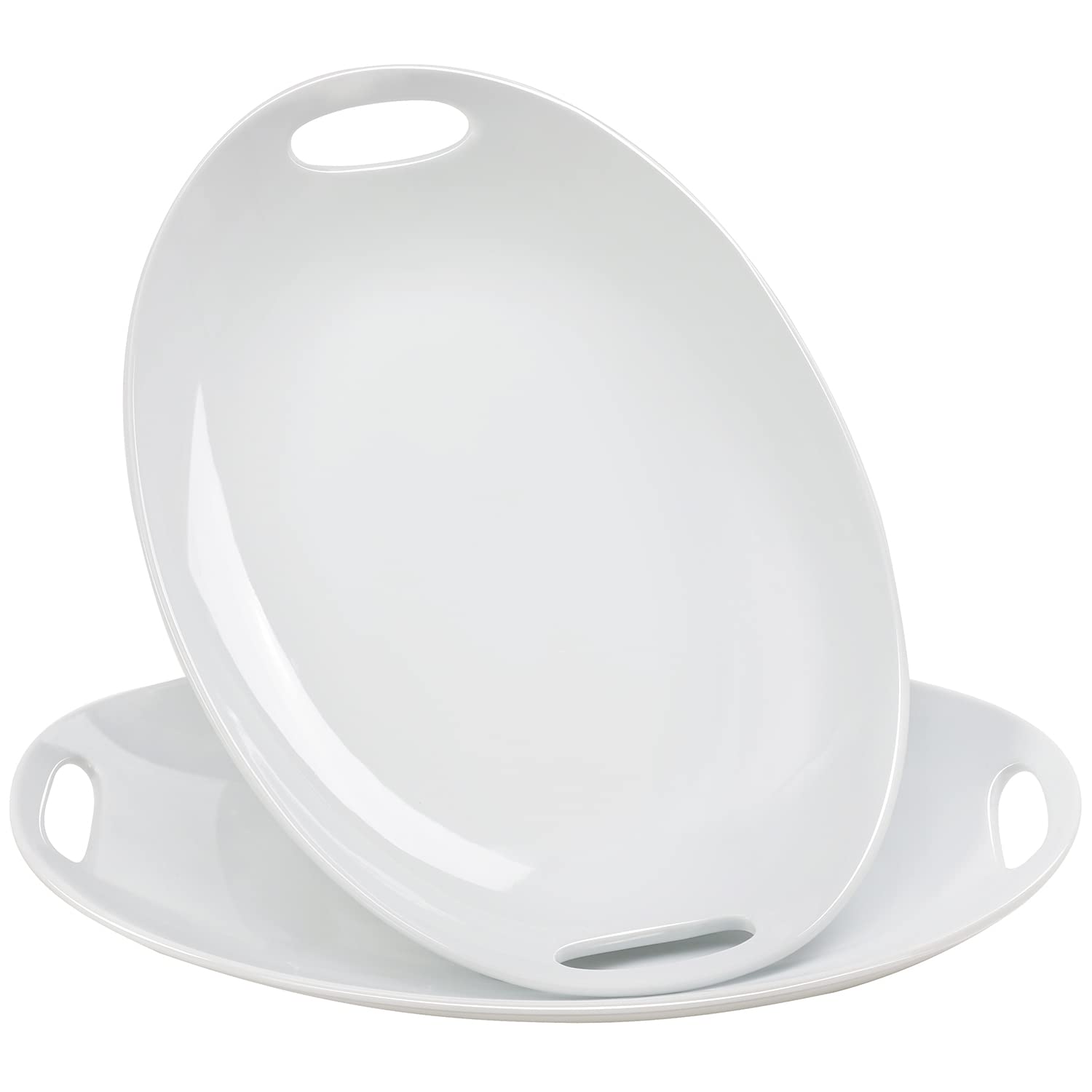 Buyajuju Porcelain Serving Platter With Handles, 14'' Serving Dishes For Entertaining, Oval Serving Tray For Salad, Stew, Fruits