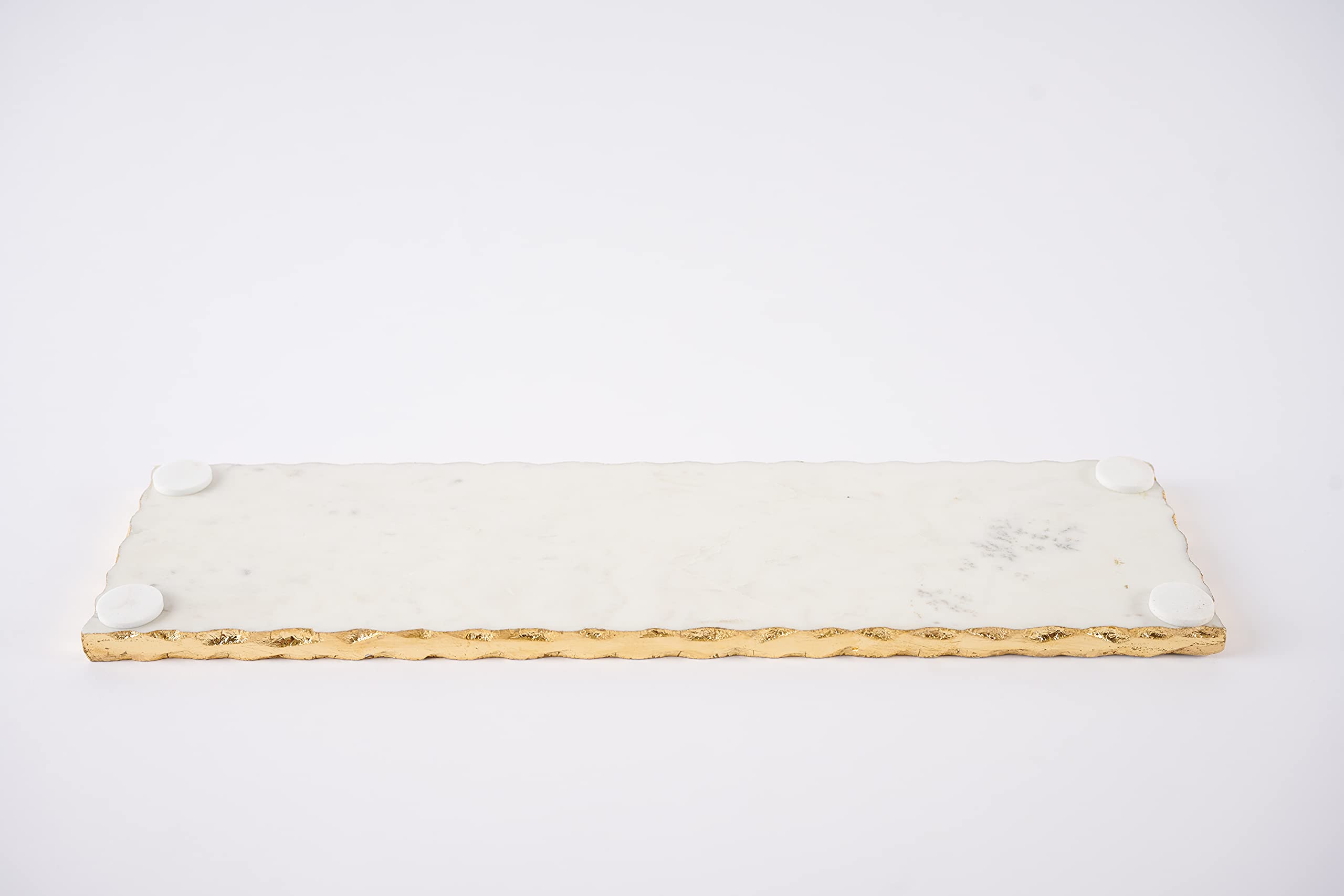 Mud Pie - 40700003 Mud Pie Marble And Gold Edge Hostess Set Serving Platter, One Size, White