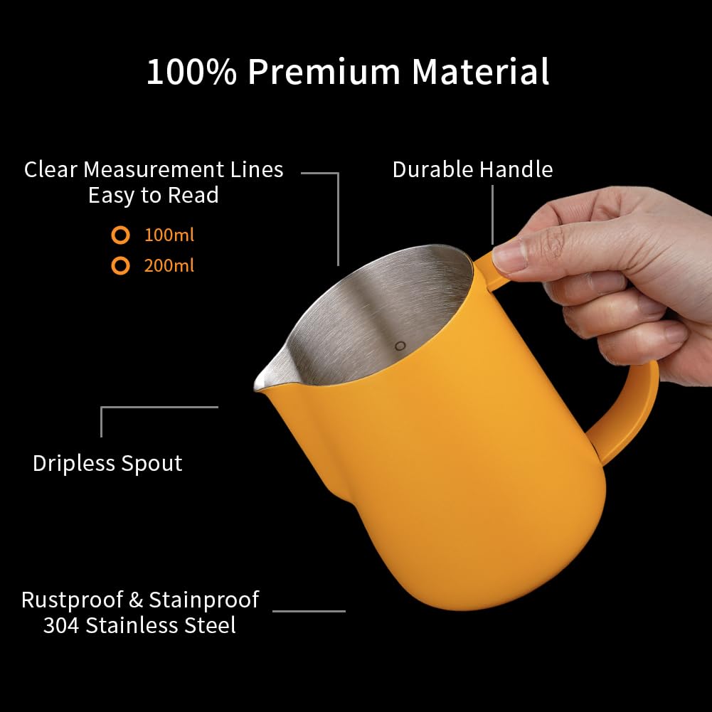 Watchget Milk Frothing Pitcher 250Ml/8Oz Espresso Steaming Pitcher With Matte Yellow Coating Stainless Steel Milk Steamer Jug Mi