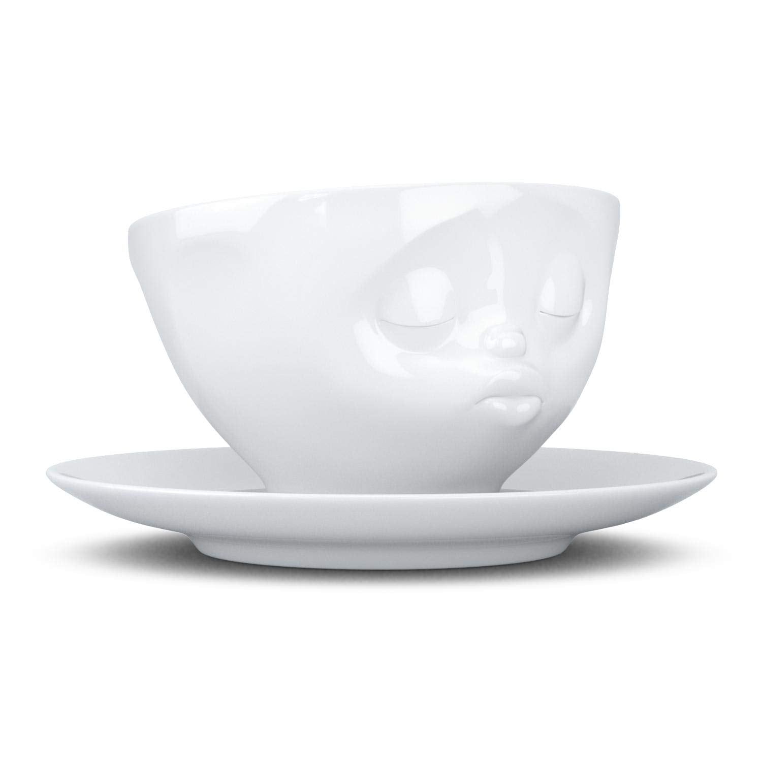 Fiftyeight Products Tassen Porcelain Coffee Cup With Saucer, Kissing Face Edition, 6.5 Oz. White (Single Cup & Saucer)