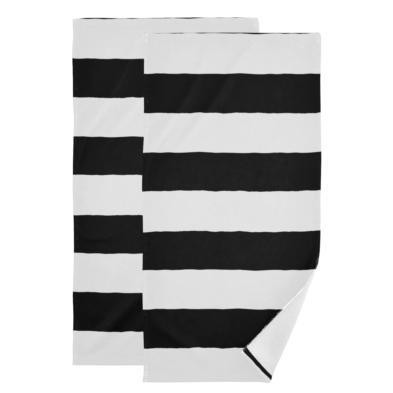 Black White Stripe Face Towel Set Of 2, Hand Towel Dish Towels Beach Towels Bath Kitchen Decor Set, 30X15