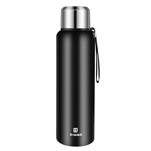 Insulated Vacuum Thermo Bottle 50Oz With Cup Lid Leakproof Stainless Water Flask For Coffee Hot And Cold Drink(Black,1500Ml)