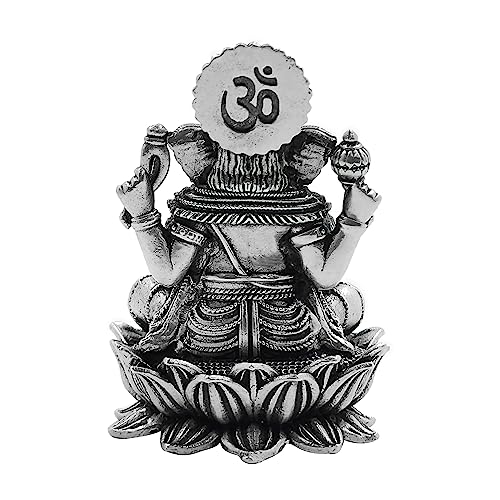 Maa Silver Pure Silver Lord Ganesh/Ganpatiji Semi-Solid Idol/Murti On Lotus/Kamal With Antique Oxidized Finish Perfect For Pooja