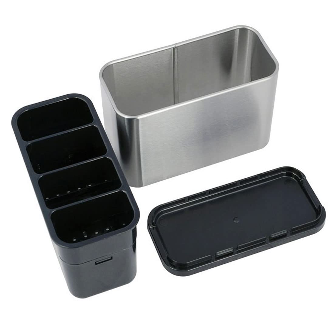 Garasani Stainless Steel Kitchen Utensil Holder For Countertop, 4 Divider Drip Tray Abs Anti Slip Kitchen Counter, Utensil Caddy