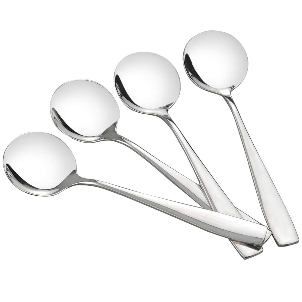 Hommp 16-Piece Soup Spoons, Round Stainless Steel Bouillon Spoons