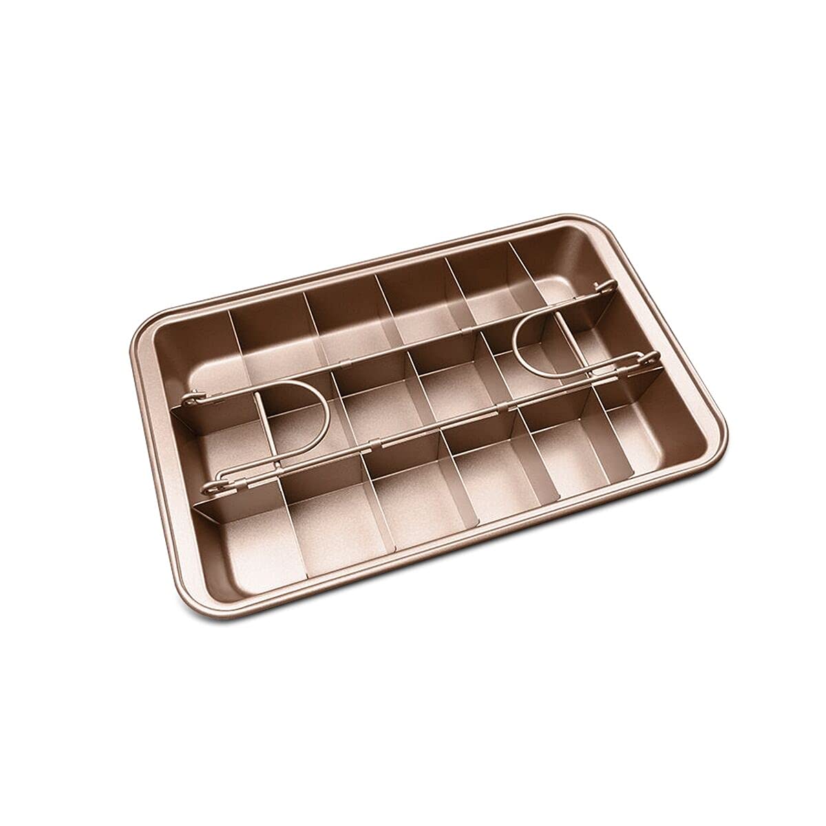 Kofebe Brownie Pan, Non-Stick Carbon Steel, 12x8 in, 18 Pre-Slice Dividers, Bronze
