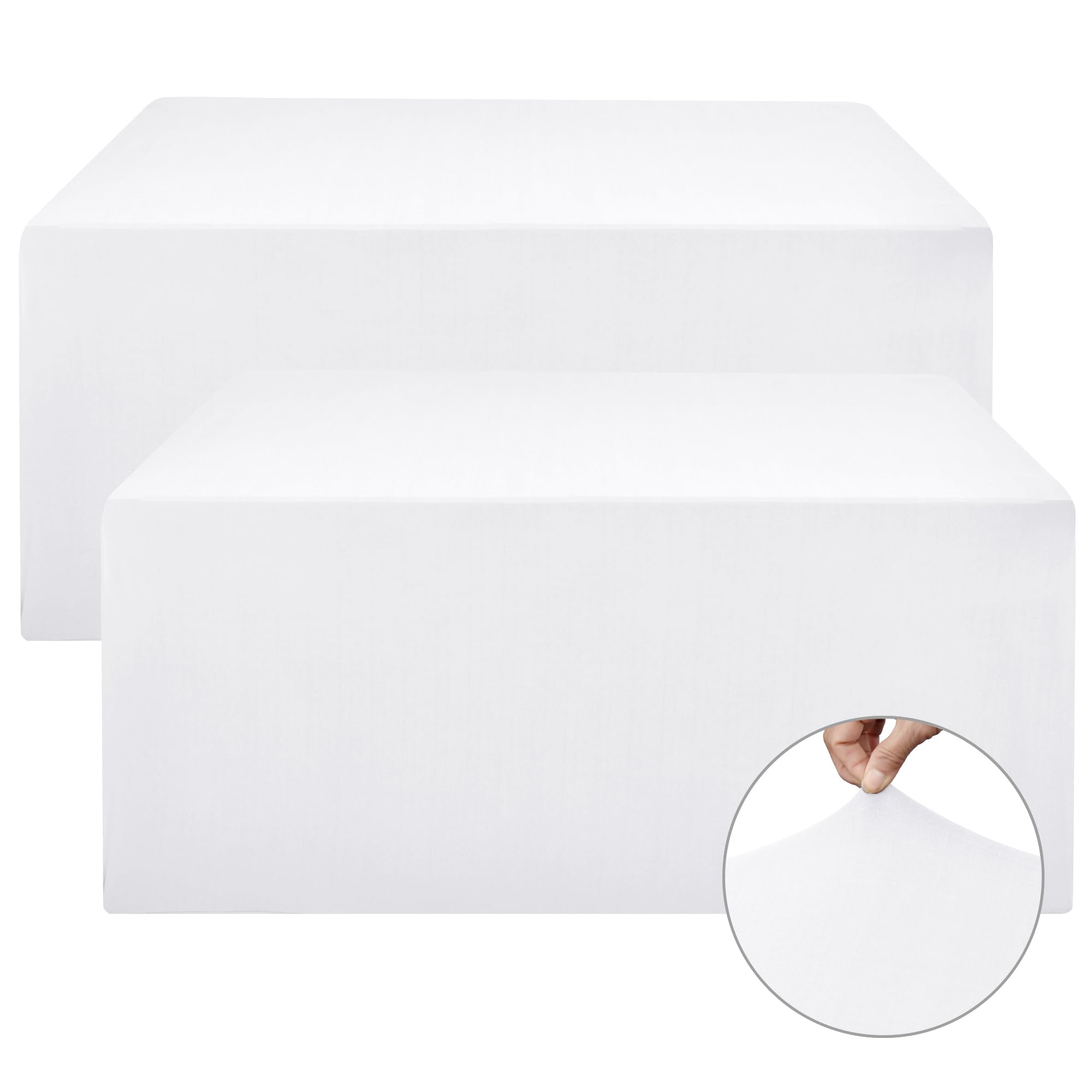 Nasitos White Fitted Table Covers for 5 Foot Tables - 60 x 30 Inch - 2 Pack Stretch Spandex Rectangle Table Clothes, Fabric Tabl