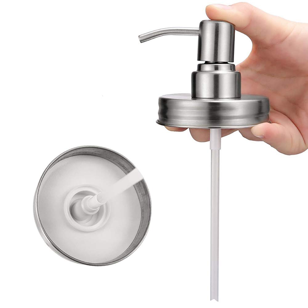 4 Pack Mason Jar Soap Dispenser Lids With Pumps, Rustproof Stainless Steel, Lotion Soap Dispenser Lids Replacement For 16 Oz Reg