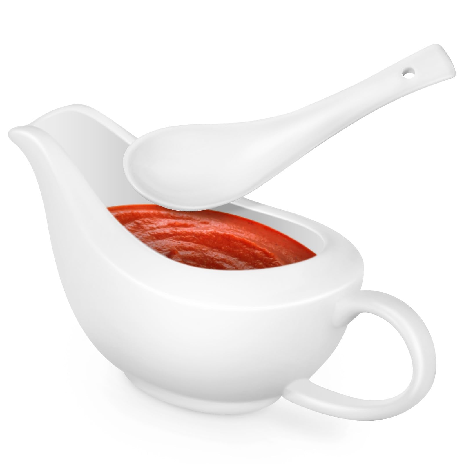 HOLIDYOYO Ceramic Gravy Bowl with Ladle Elegant Gravy Boat for Sauces Dips Dish Dishwasher Safe Serving Dish for Thanksgiving Ho