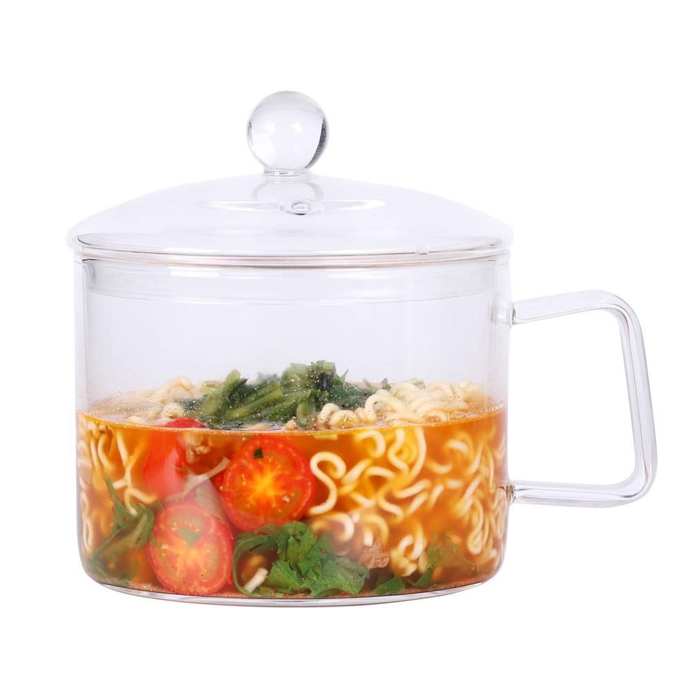Mini Sized Glass Bowl With Lid And Handle, 44 Fl Oz/1.4L For Noodles, Pasta, Soup, Cereals, Fruits, Bpa Free, Microwave Dishwash
