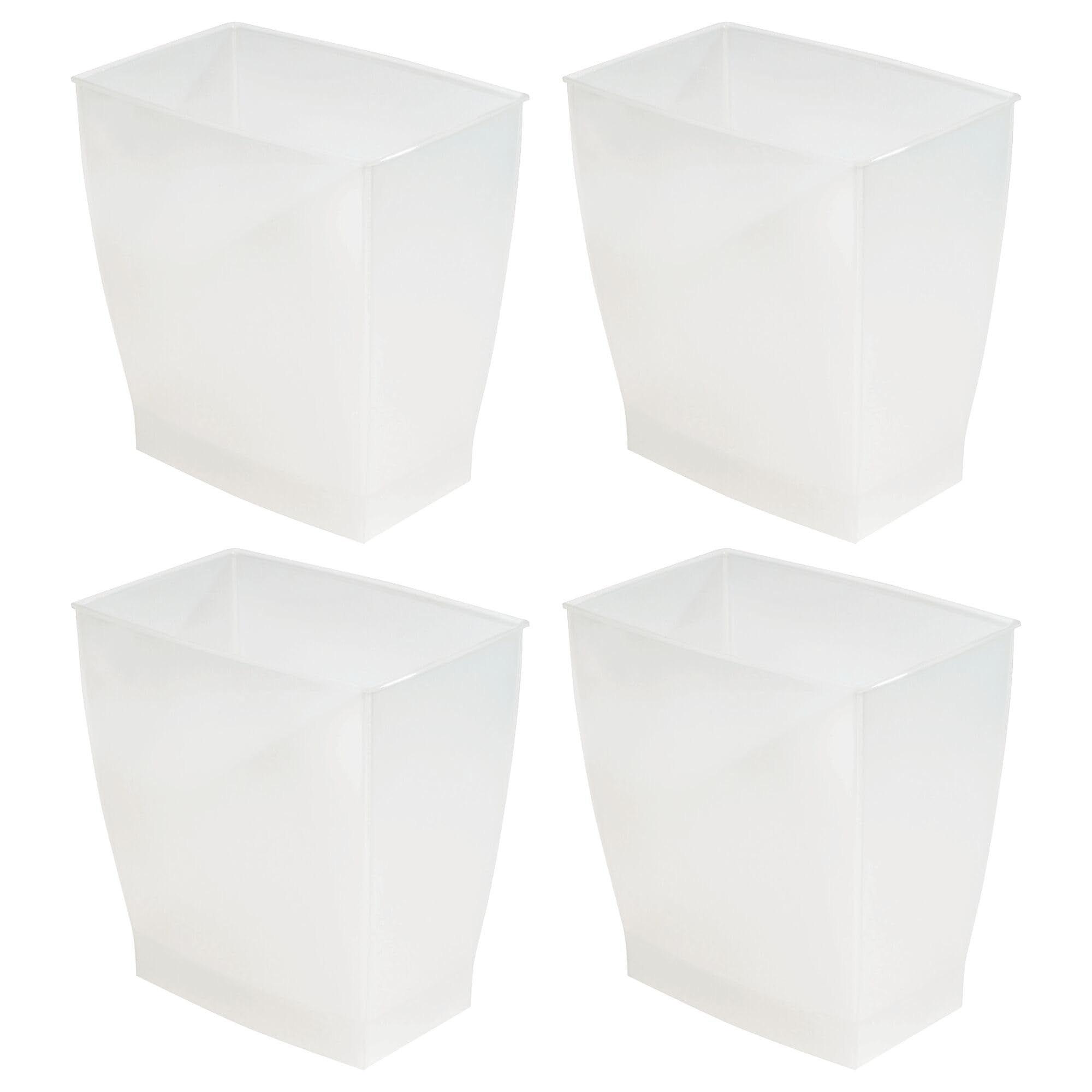 iDesign Small Plastic Bathroom Trash Can, Slim Rectangle Garbage Bin for Bedroom, Office, Dorm, 4-Pack, Frost