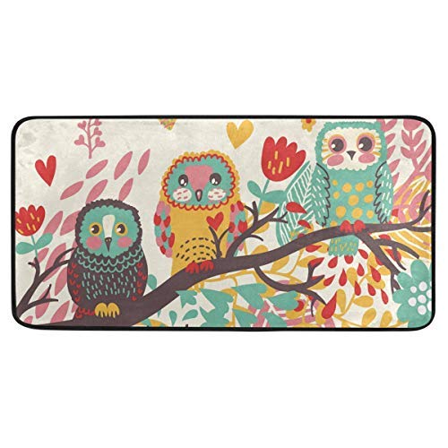 Kitchen Rugs Cute Owls On Branch Design Non-Slip Soft Kitchen Mats Bath Rug Runner Doormats Carpet For Home Decor, 39'' X 20''