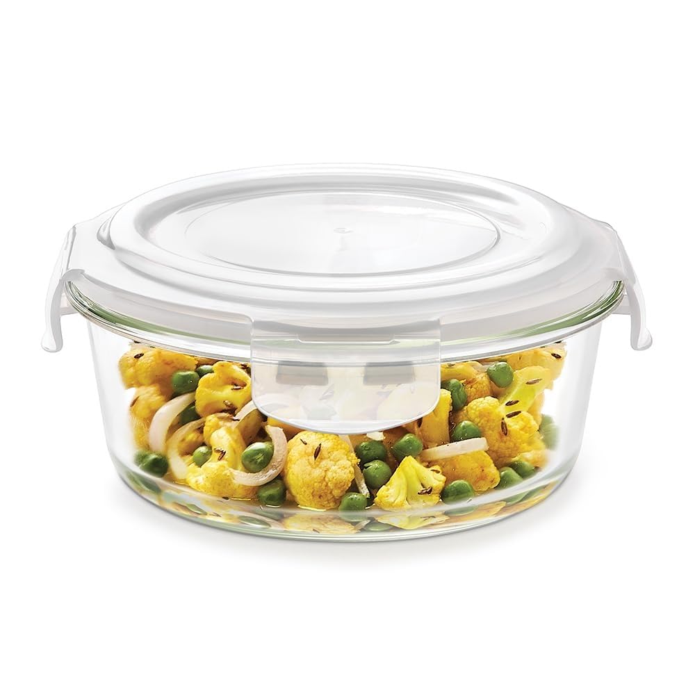 Vismii Round Glass Food Storage Container With Air Tight Lid | Borosilicate Glass Container For Lunchbox | Microwave & Dishwashe