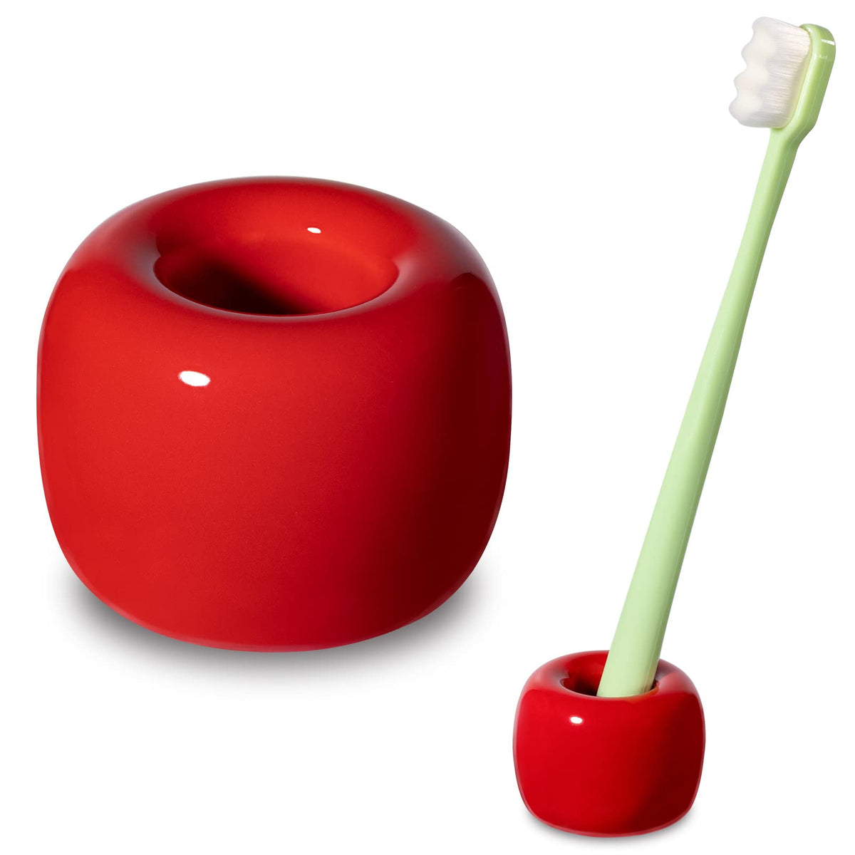 Urbanstrive Sleek Mini Ceramics Toothbrush Holder Stand For Bathroom Vanity Countertops (Red 1-Pack)