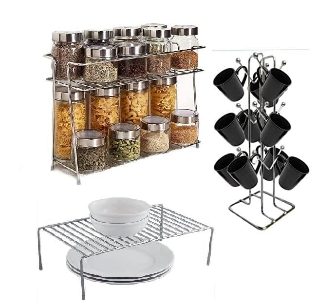 12For Collection Heavy Stainless Steel Kitchen Rack, Kitchen Organizer And Space Saver, Counter Top Kitchen Stand 2Tier Trolley