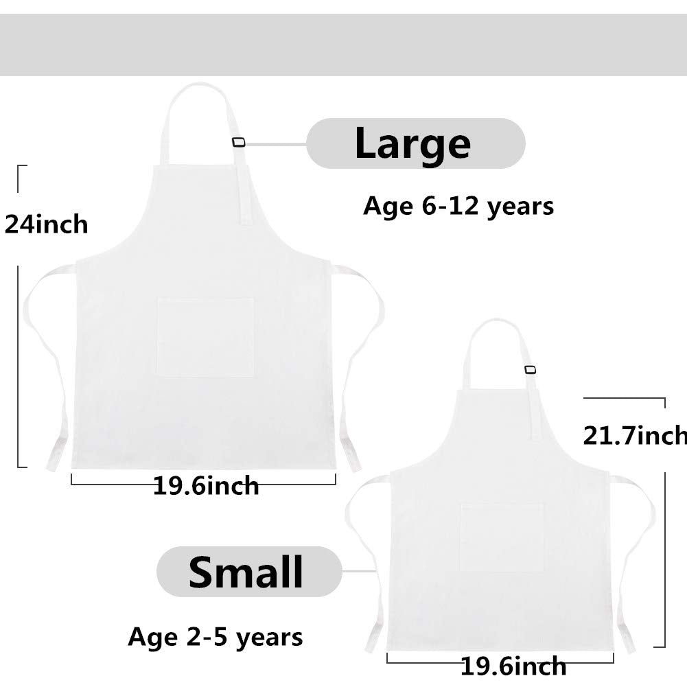 Crjhns Kids Apron And Chef Hat Set, Adjustable Cotton Child Aprons With Large Pocket White Girls Boys Kitchen Bib Aprons For Coo