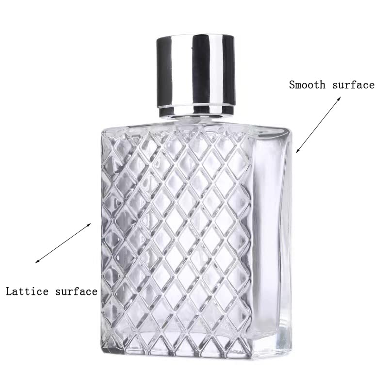 Yorror 2 Pack 100Ml Glass Perfume Atomizer,Square Lattice Perfume Spray Bottle With Silver Aluminum Sprayer,Portable Fragrance F