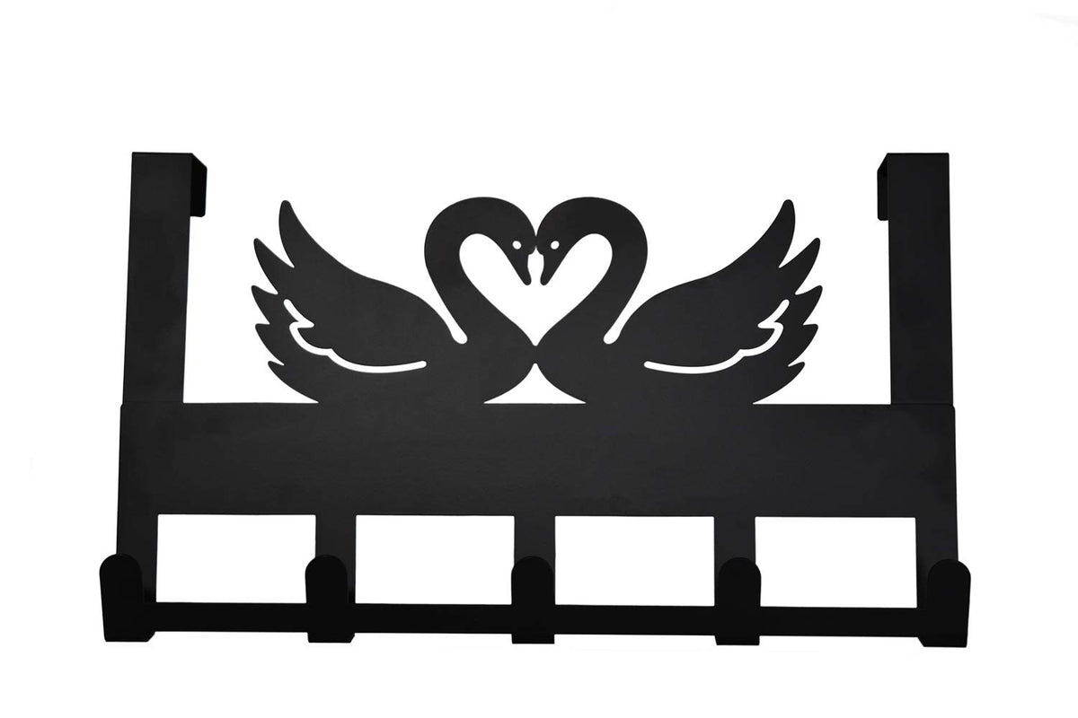 Mango Steam Over-The-Door Organizer Hanger For Towels, Hats, Hoodies, Coats, Backpacks, & Keys (Swan, Black)