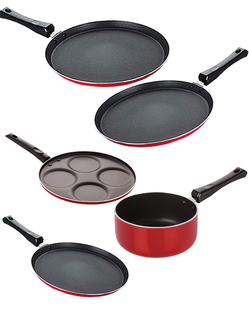 Nirlon Pots & Pans Non Stick Cookware Set Of 5 Pieces (2.6Mm_Ft13_Ft12_Spb_Ft11_Up4)