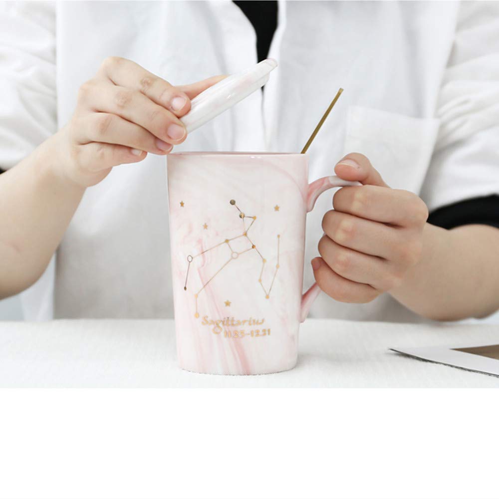 Ynsfree 12 OZ Marble Ceramic Coffee Mugs Juice Tea Coffee Cups and Saucer Twelve Constellations Romantic Gift For Friends,Sister