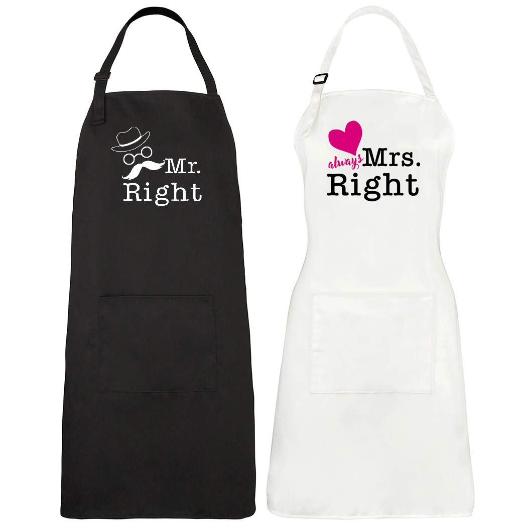 Coxeer 2Pcs Couples Kitchen Apron Mr. Right Mrs. Always Right Aprons Cotton Waterproof Matching Aprons Couples Gift ValentineS