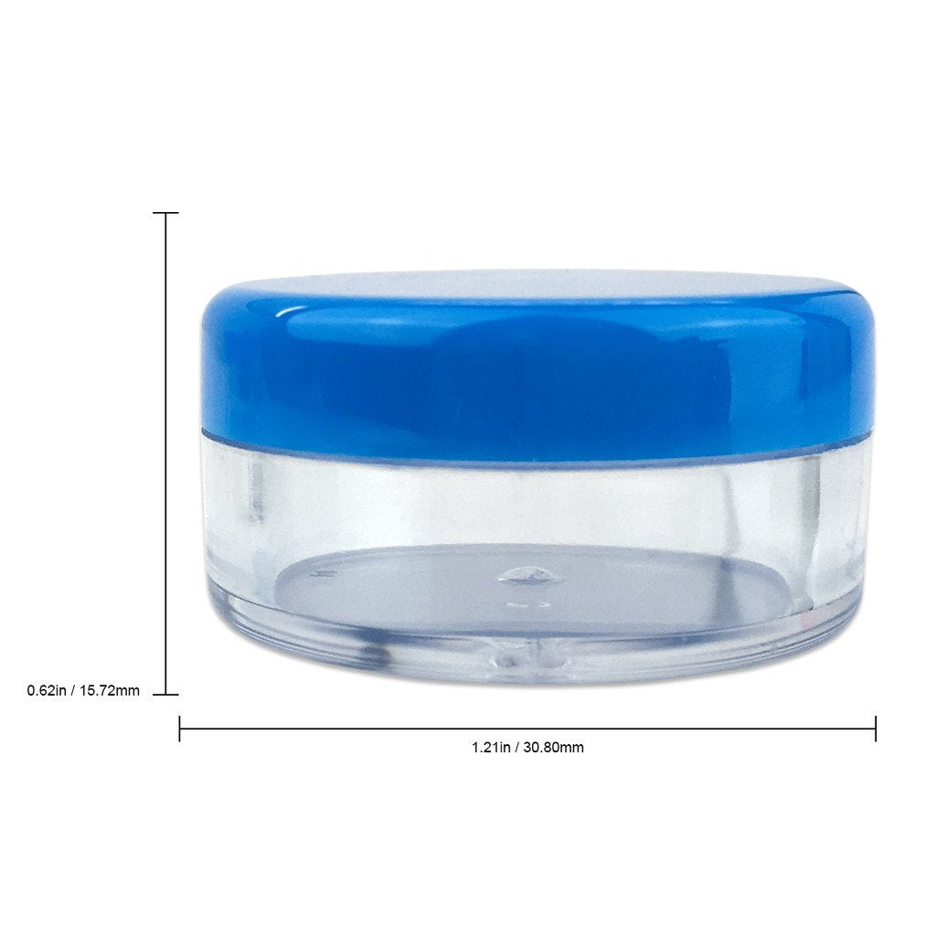 Beauticom (Quantity: 200 Pieces) 5G/5Ml Round Clear Jars With Blue Lids For Scrubs, Oils, Toner, Salves, Creams, Lotions, Makeup
