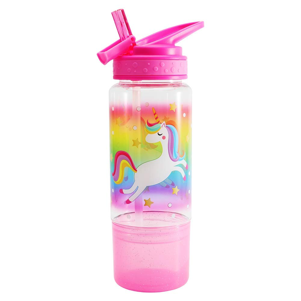 Home Tune 18Oz Kids Water Drinking Sip Bottle - Tritan Bpa Free, Flip Straw Lid, Easy Open, Lightweight, Snack Compartment, Leak