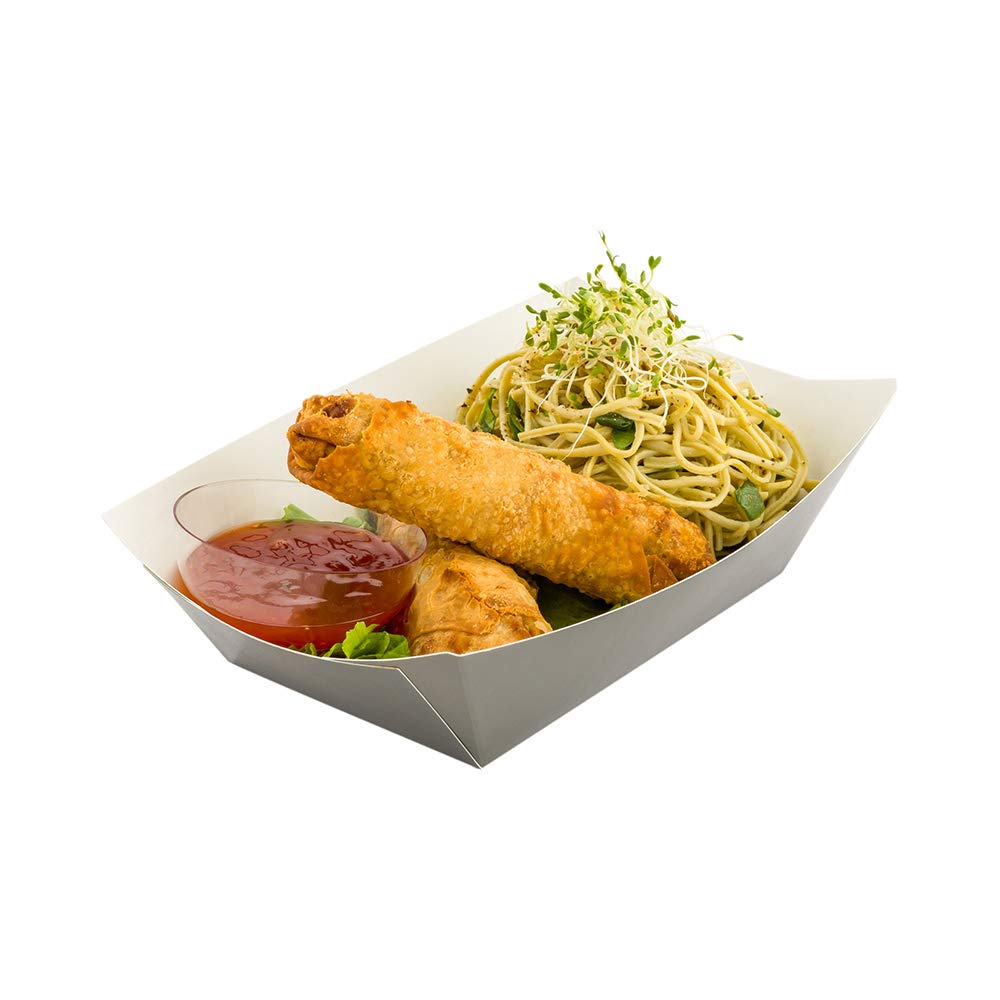 Restaurantware Bio Tek 1 Pound Food Boats 50 Disposable Paper Food Trays - Heavy-Duty Greaseproof Gray Paper Food Boats For Snac