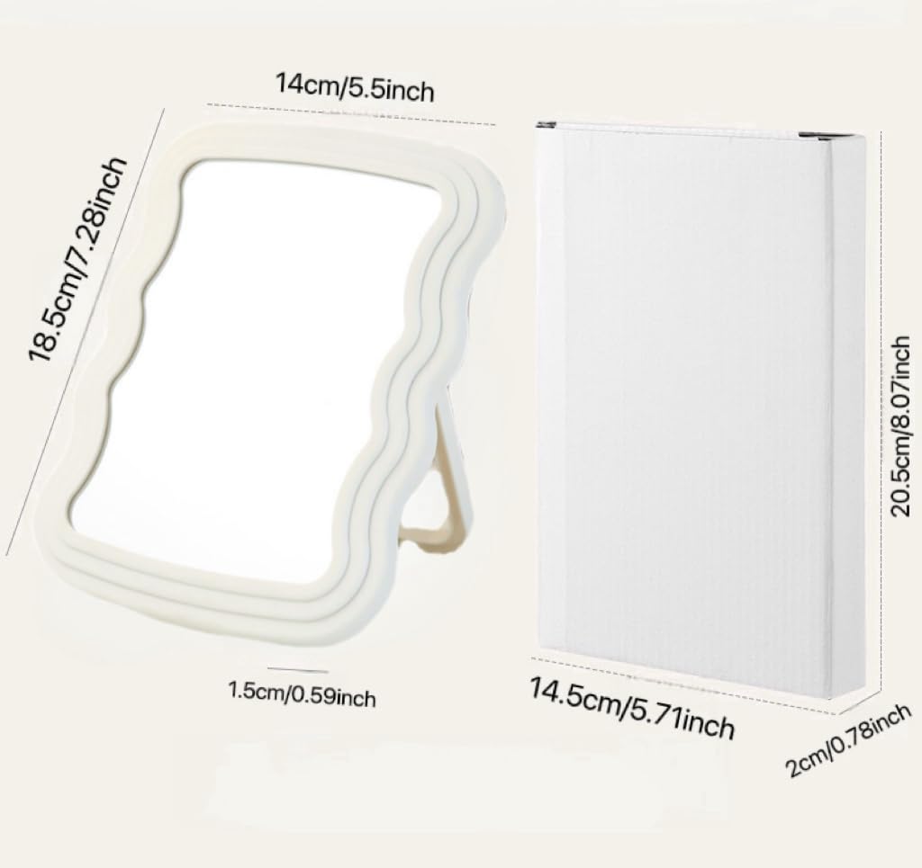 Kzhuim White Wave Foldable Makeup Mirror - Minimalist Desktop Vanity Mirror, Modern Decor For Any Space, Bathroom, Bedroom, Offi