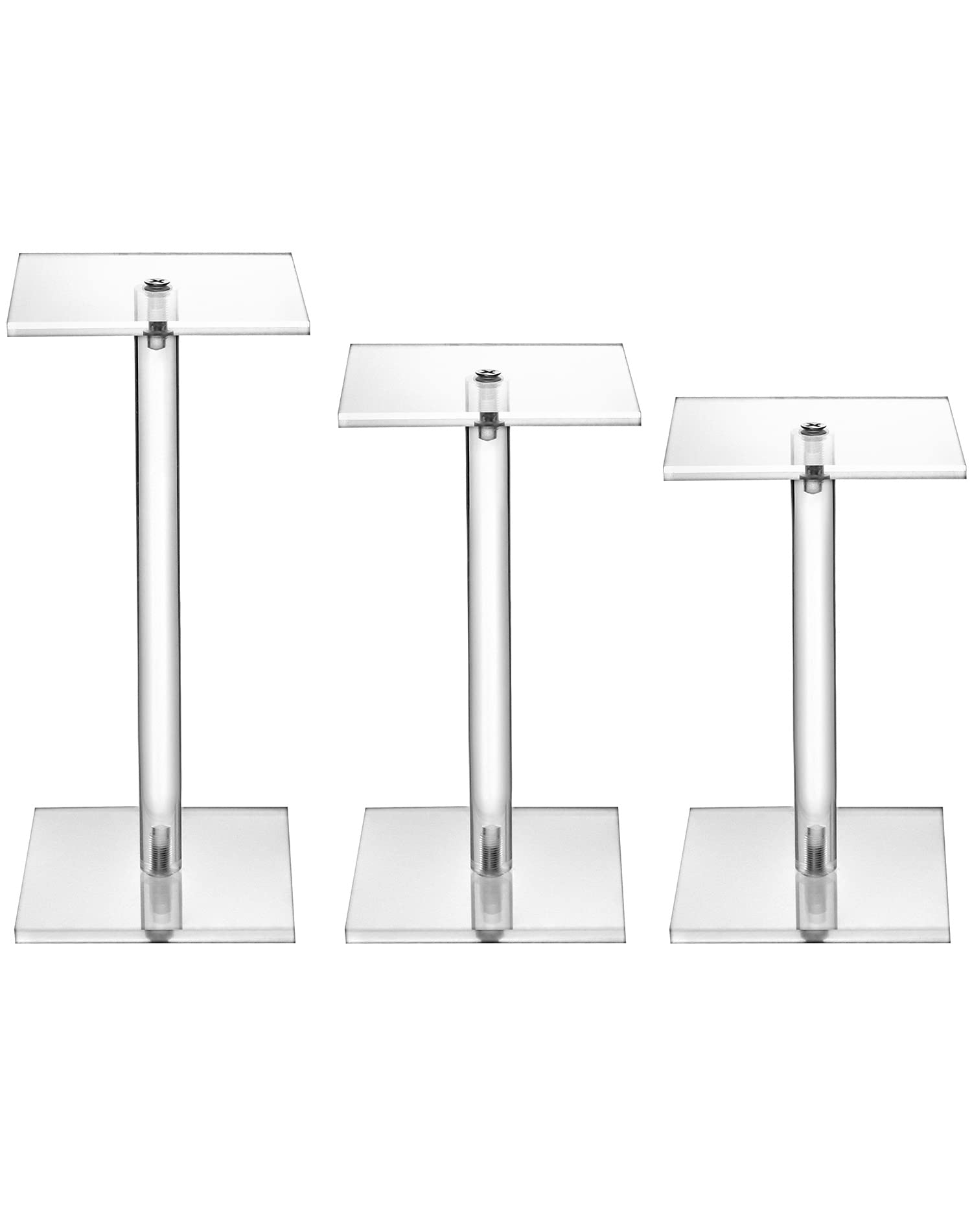 QWORK Square Acrylic Display Stand, Set of 3 Versatile Showcase for Jewelry, Cosmetics, and Collectibles, 4.75, 5.5 and 6.5 Heig