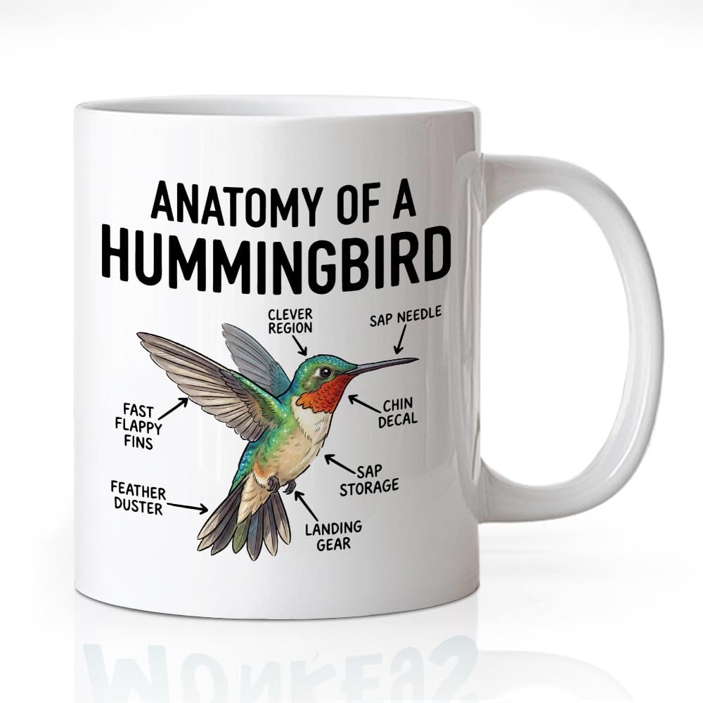 WHTYEFZ Anatomy Of A Hummingbird 11 oz Mug, Funny Hummingbird Lover Gifts for Women Men, Birdwatcher Birder Ornithologist Zoolog