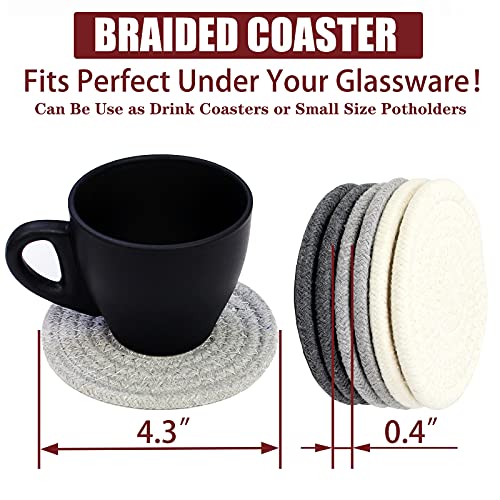 Casaphoria Cotton Woven Coasters For Drinks Absorbent,Round Heat-Resistant Cotton Coasters For Coffee Table,Handmade Braided Fab