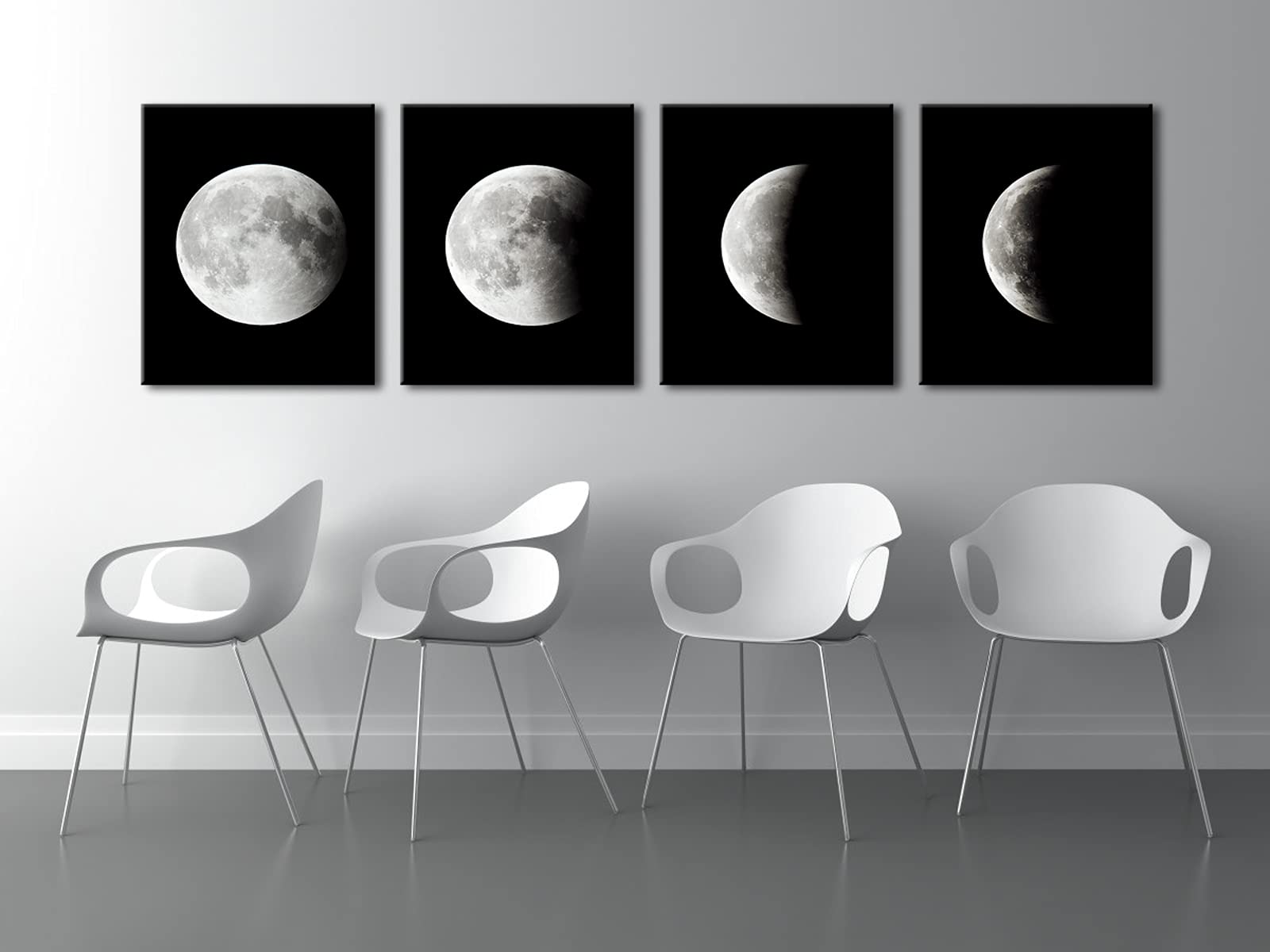 Wieco Art Moon Canvas Prints Wall Art Space Pictures Paintings Large Modern Gallery Wrapped Black And White Abstract Sky Giclee