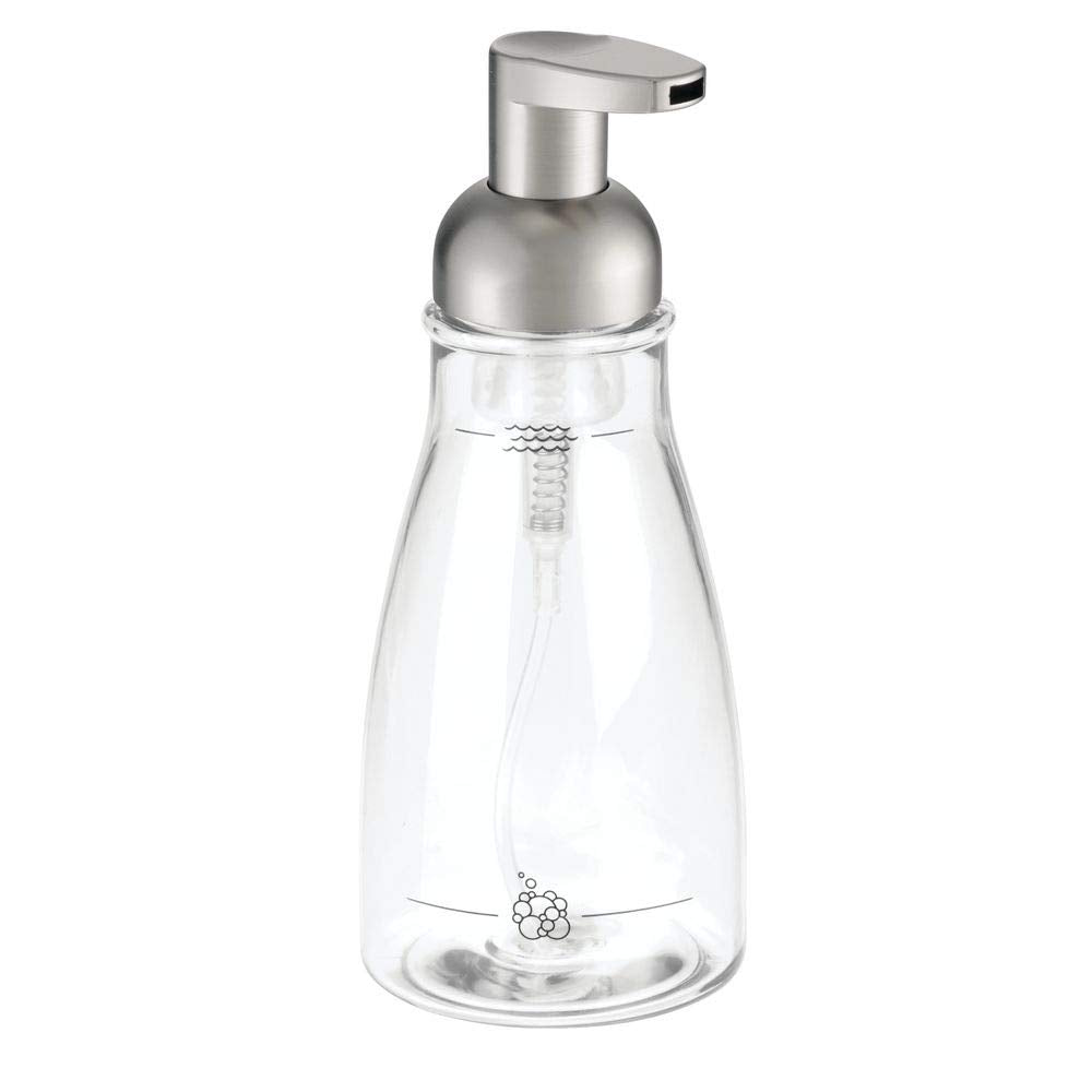 Idesign Foaming Soap Dispenser For Kitchen, Bathroom, Sink, Vanity, 3'' X 3'' X 7.5'', Clear And Brushed Nickel
