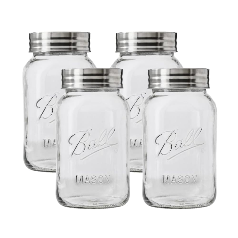 Ball Regular Mouth Glass Mason Jars with Lids and Bands, Used for Canning (Quart, 32 Ounce (Pack of 4))