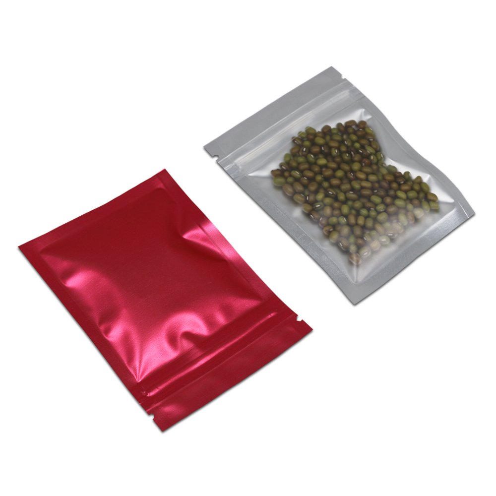 PABCK 100 Pcs Matte Red 3.9x5.9 inch(Inside Size 3.34x4.53 inch) Front Window Resealable Foil Zipper Lock Pouch for Zip Reclosab