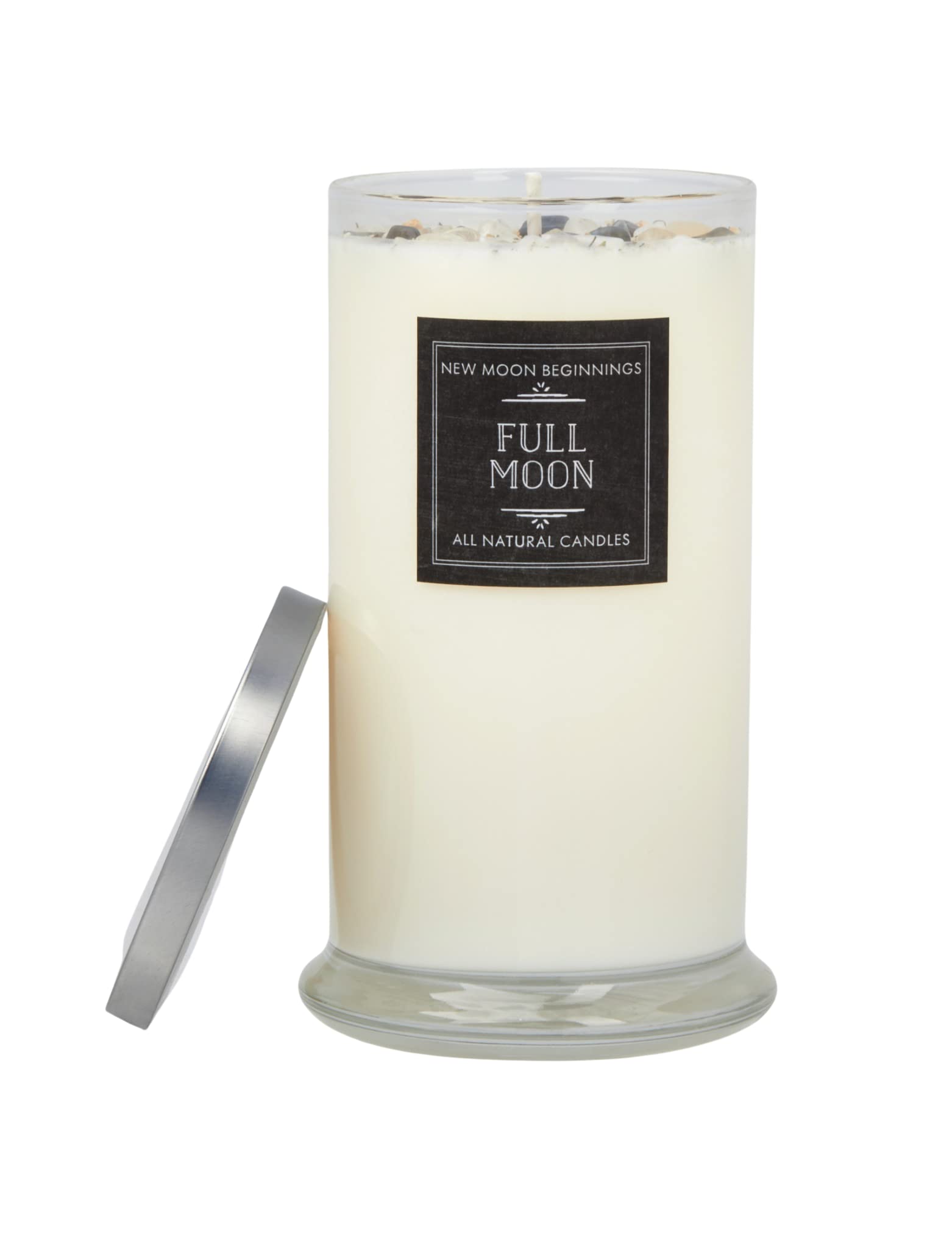 Full Moon Candle by New Moon Beginnings - Purification & Cleansing Candle - Dried Flower, Herb, & Crystal Candles - Aromatherapy