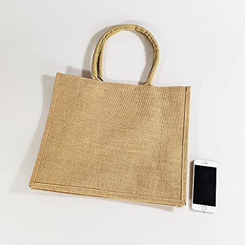(Pack Of 12) Jute/Burlap Tote Bags Soft Cotton Handles Laminated Interior (Large, Natural)