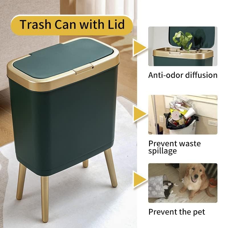 Procade Trash Can With Lid,Small Bathroom Garbage Can With Lid, Plastic Trash Can With Push Button,Narrow Waste Basket For Bedro