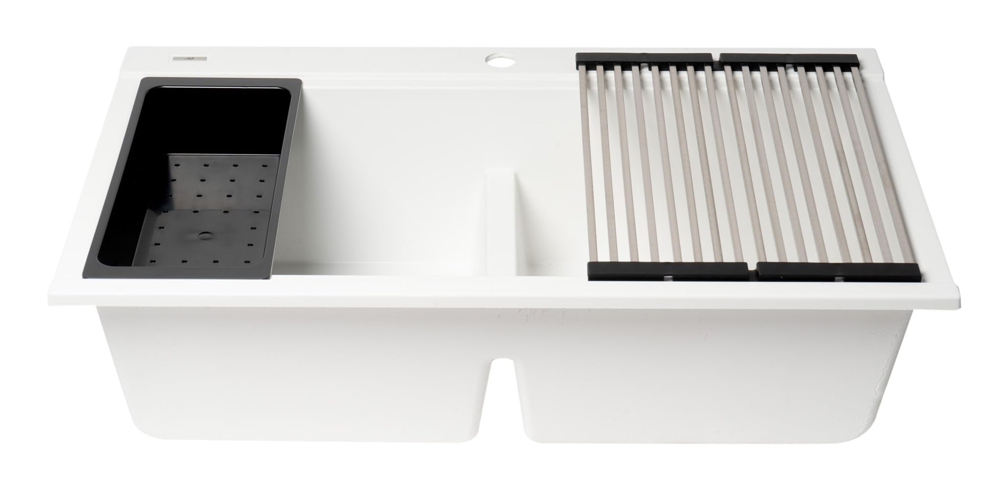 Alfi Brand Ab3418Dbdi-W White 33'' Granite Composite Workstation Step Rim Double Bowl Drop In Sink With Accessories