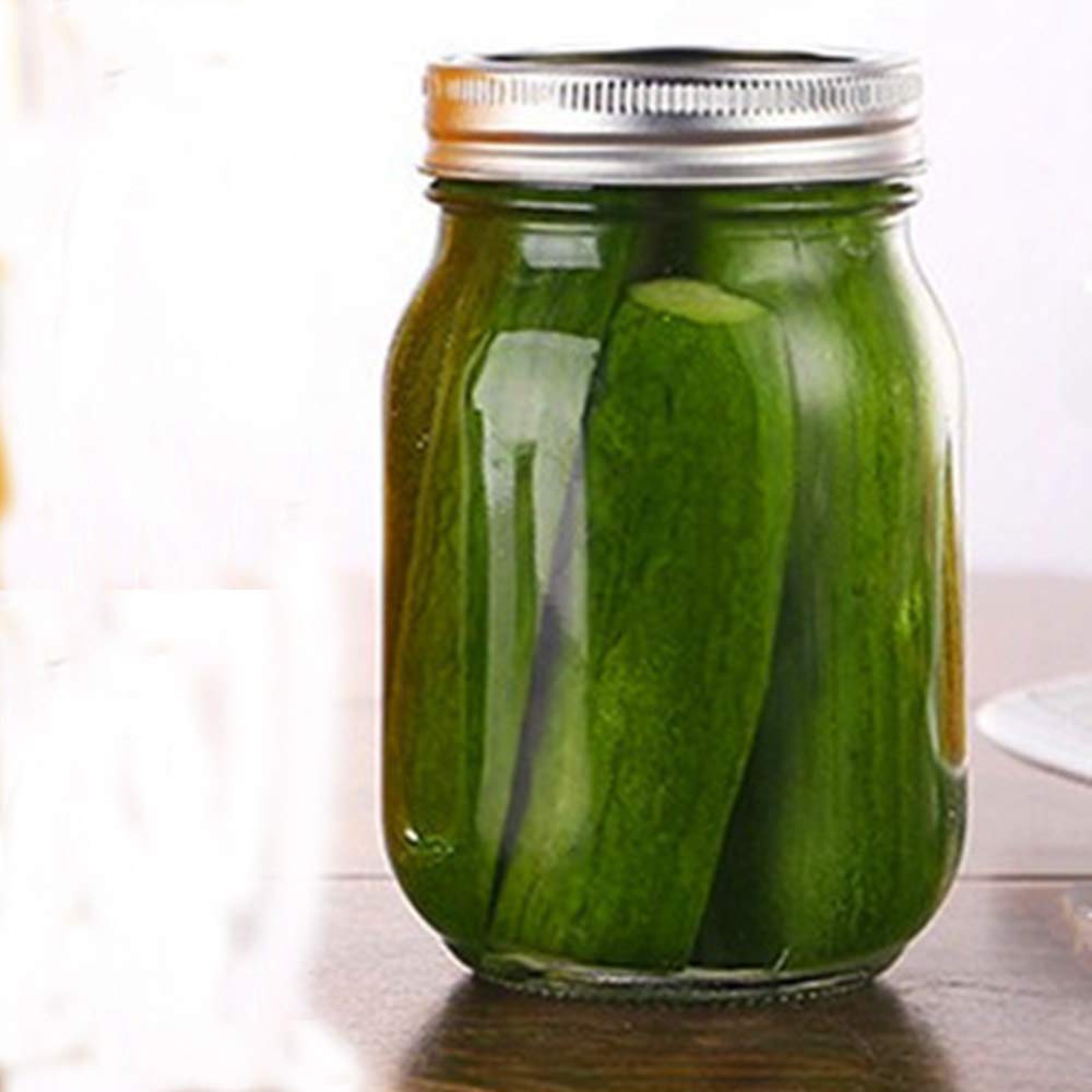 Glass Regular Mouth Mason Jars, 14 Ounce Glass Jars With Silver Metal Airtight Lids For Meal Prep, Food Storage, Canning, Drinki