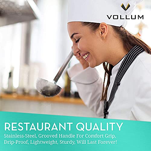 Vollum 1-Piece Ladle Heavy Duty Thick Stainless Steel - 8 Ounce (3.9'' Bowl Diameter, 15.1'' Handle Length)
