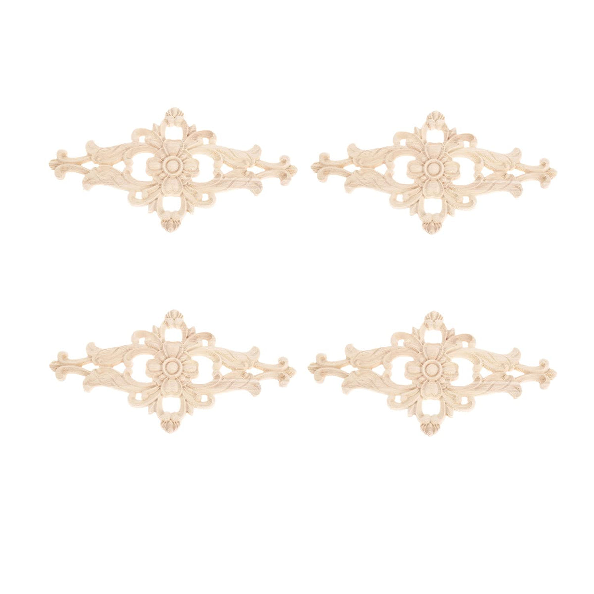 Muxsam 4-Pack Wood-Carved Furniture Applique Onlay,27X14Cm/10.63''X5.51'', Center Flower Decal For Cupboard Dresser Cabinet Ches