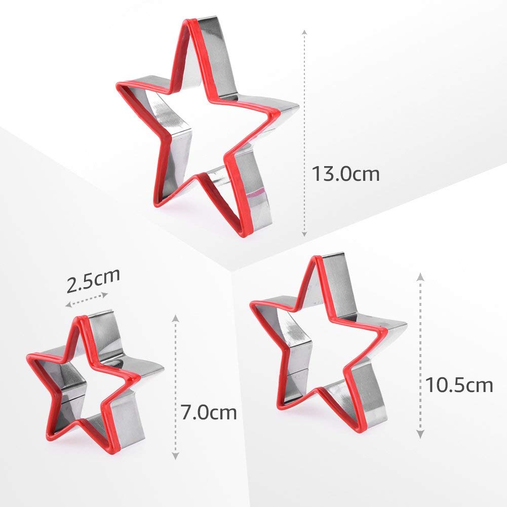 Star Cookie Cutters Set 3Pcs Stainless Steel,Food Grade Large & Mini Star Cookie Cutter For Pressing Cookie, Sandwich And Bread