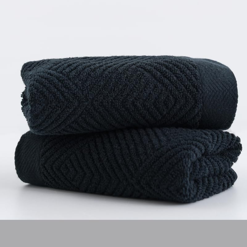 Sense Gnosis Black Hand Towels Terry Striped Weave Pattern Ultra Absorbent Super Soft 100% Cotton Hand Towel For Bathroom 13 X 2