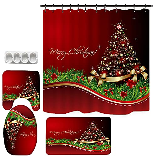 Rlhhug Christmas Shower Curtain Set With Bath Mat (Christmas Tree)