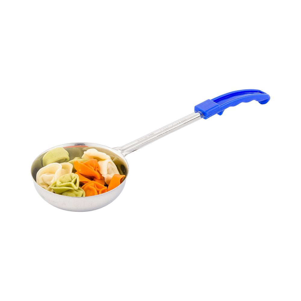 Restaurantware Met Lux 8 Ounce Portion Ladle 1 Perforated Portion Serving Spoon - Blue Handle Dishwashable Stainless Steel Slott